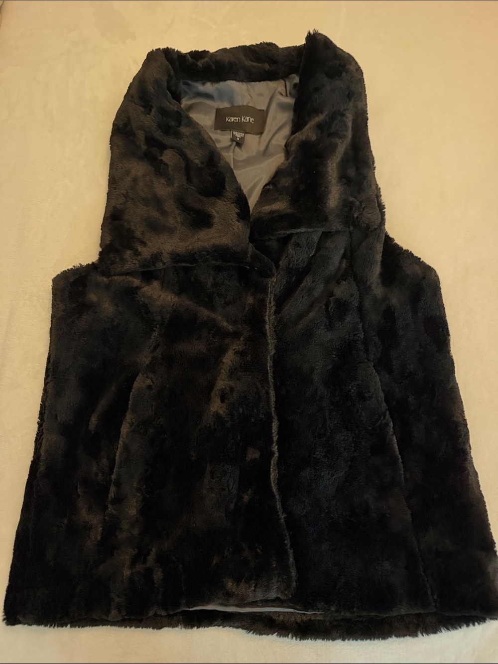 Karen Kane Black Faux-Fur Hooded Vest